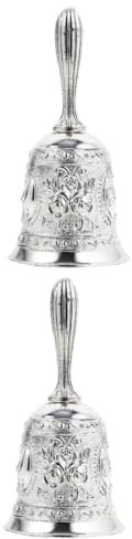 ARTIBETTER 2 Stück Metallische Handglocke für Restaurant Hotel Lauter Service Glocke für Empfangstisch Schulzimmer Veranstaltungen Praktische Tischglocke für Unterstützung Silberfarben