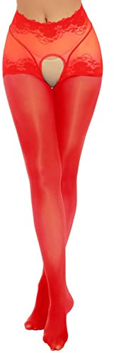 Générique Bas Femme Collant Danse Classique Sexy Ouvert Collants Érotique Vetement Hiver sans Pied Opaque Noir Dessous Autofixant Resille Chair Halloween Grande Taille Mode De Contention Pute,Rouge-A