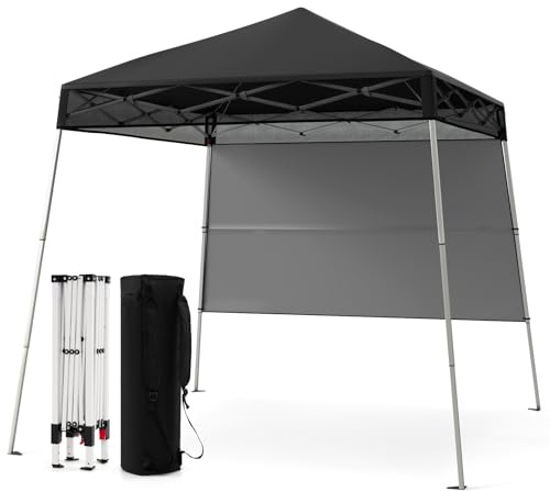 GOPLUS Pop-up paviljong 2 x 2 m, höjdjusterbar trädgårdspaviljong med sidovägg, bärväska, 4 pinnar vattentätt solskydd för utomhusbruk, vikbart trädgårdstält för fester och camping (svart)