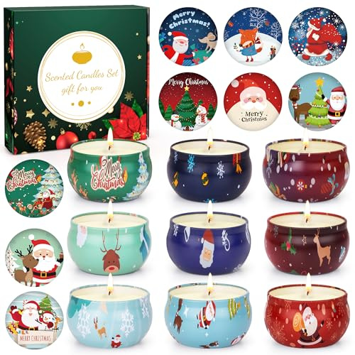 Lot de 9 bougies parfumées pour femme, 180 heures bougies d'aromathérapie, en cire de soja, bougies en verre pour la maison, la fête des mères, un anniversaire, (Christmas 9, 9)