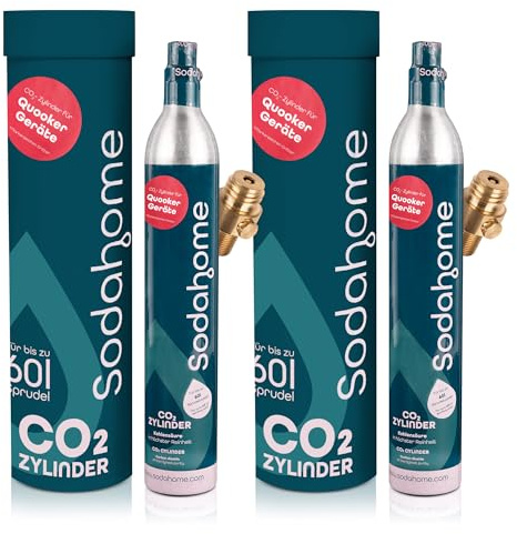 Sodahome 2x CO2 Zylinder für 60L Sprudelwasser - Kompatibel mit allen Quooker Geräten - Kohlensäure Zylinder zum Einschrauben für Sprudelwasser - geprüft & abgefüllt in Deutschland (2er Set)