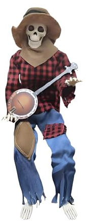 Halloween-Skelett – Skelett für Halloween | Musikskelette für Halloween | Lustige Anime-Skelette, die Banjo im Duell spielen | bewegliche Dekoration mit leuchtenden Augen, Musik für den Garten