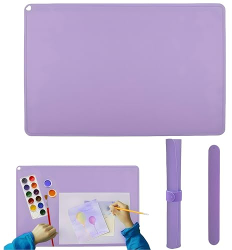 Silikonmatte Malunterlage Bastelunterlage Kinder, 60 x 40 cm Silikon Malunterlage für Kinder mit Magnetischer Absorptionsclip für Kunsthandwerk,Malen,Harz,handgefertigter Schmuck,Mehrzweck-Tischmatte
