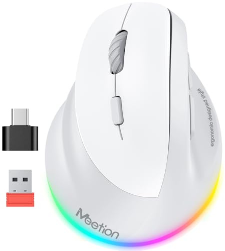 MEETION Left-Handed Wireless Ergonomic Vertical Mouse, Rechargeable - Gray