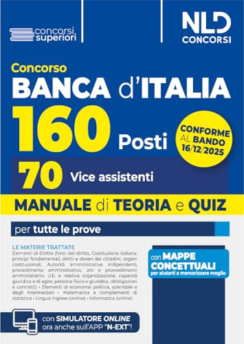 Concorso Banca d'Italia 160 posti, 70 vice assistenti. Manuale di teoria e quiz per tutte le prove