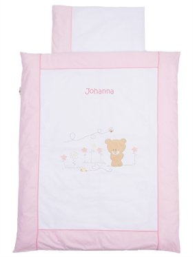 Babysutten Kinderbettwäsche mit Namen, Honeybear Rosa, 100/135 cm