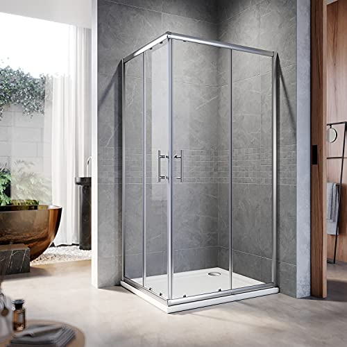 ELEGANT 1000 x 800 mm Sliding Corner Entry Shower Enclosure Door Cubicle with Tray