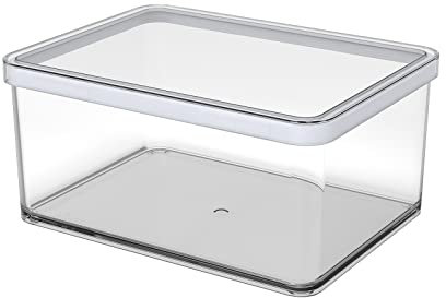 Rotho Loft Scatola Rettangolare con Coperchio e Guarnizione, Plastica (SAN) senza BPA, Trasparente/Bianco, 2.25 L, 20.0 x 15.0 x 9.6 cm