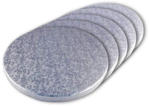 Cake Company Tortenplatte rund 25 cm Ø | 5 Stück, 10mm dick | Cake Board rund | auch für dicke und mehrstöckige Torten | hochwertige silber Alukaschierung