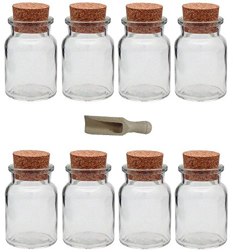 mikken 8 Gewürzgläser 150ml mit Korkverschluss inkl. einer kleinen Holzschaufel 7,5 cm