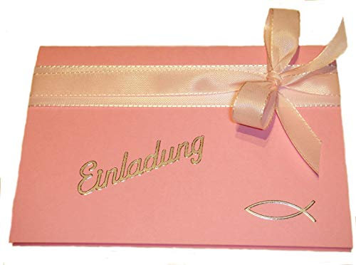 10 Einladungen Taufe Kommunion Konfirmation KT004 rosa