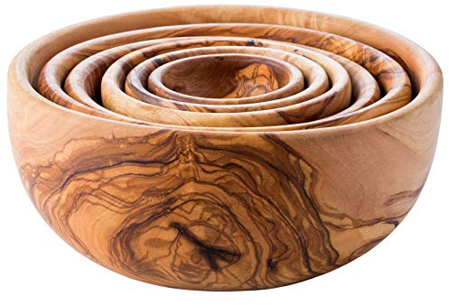 Desconocido Juego de 6 Cuencos de Madera de Olivo Hechos a Mano (Túnez), Color marrón