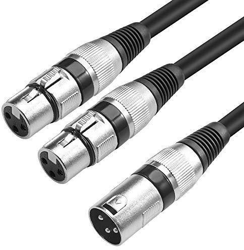 Disino XLR Splitter Cable, 3 Pin Dual XLR Female to Male Patch Y Cable Balanced Microphone Cord Audio Adaptor (1 Male to 2 Female) - 1.5 Feet