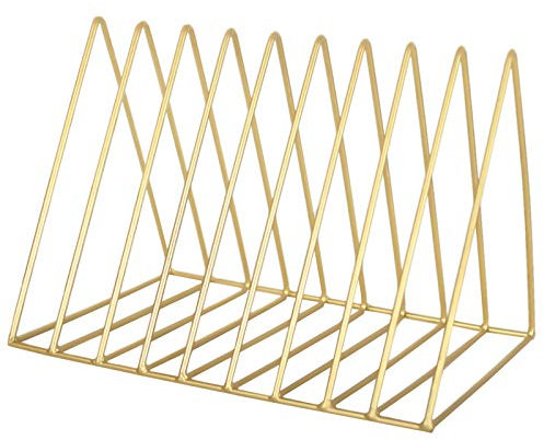 Jinlaili Zeitungsständer Metall, Magazinständer Gold, 9 Steckplätze Dreieck Desktop-Bücherregal, Schallplattenständer Modern, Zeitungshalter für Büro, CD, Magazin