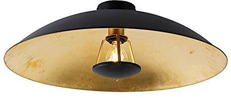 Qazqa Modern Deckenleuchte, Deckenlampe - Emilienne - Schwarz Gold, Rund, 60cm, Ideal als Flur, Schlafzimmerlampe und Wohnzimmerlampe