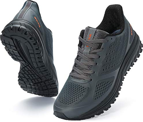 Joomra Whitin Tennis Shoes for Men Running Walk Fitness Size 13 Cushion Lightweight Arch Supportive Footwear for Man Workout Runny Casual Athletic Sneakers Dark Grey 47
