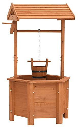 Susany Wunschbrunnen-Pflanzkübel mit Dach Holz-Pflanzkübel Gartenbrunnen Holzbrunnen Dekobrunnen 40x40x84 cm Tannenholz