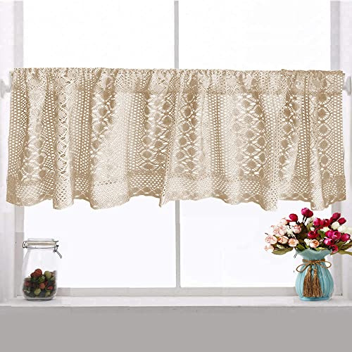 Ricemru Häkelgardine Scheibengardine Landhaus Küche Kurz Bistrovorhang Kurzstore Landhausstil Vintage Gehäkelt Boho Kurzgardine Küche Vorhang Tür,150x45cm