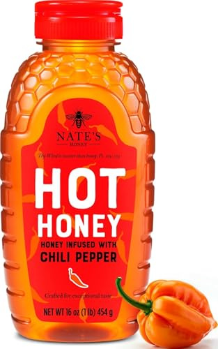 Nate's Hot Honey - Botella exprimible de 16 onzas | Miel 100% pura infundida con hojuelas de chile Habanero, sabor galardonado