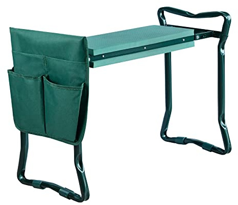 Froadp 59x28x49cm Gartenarbeit Kniebänke Hocker Klappbar Gartenbank mit Schaumkissen und Abnehmbar Werkzeugtasche Tragbare Garten kniematten für Gartenarbeit, Belastbarkeit bis 150kg (Grün)