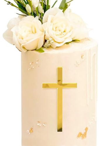 BETESSIN 2pz Topper Torta Croce Decorazione Torta Croce Dorato in Acrilico Croce per Decorazione Torta Cake Prima Comunione Matrimonio Battesimo Cresima Oro
