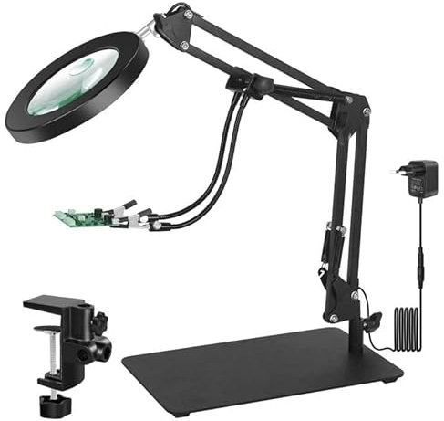 15X 10X Lupe mit Licht und Ständer, Lupenlampe mit Dritte Hand, 3-in-1 Lupenleuchte,Tischlupe mit Beleuchtung, Standlupe für Nähen,Basteln, Lesen,Mühelos Vergrößernd detaillierte