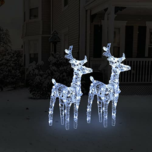 Tidyard 2 STK. LED-Rentiere Weihnachtsdekoration Weihnachtsdeko Weihnachtsbeleuchtung Rentier-Beleuchtet für Innen- und Außen Gartenleucht-Deko Weihnachtsfigur Weihnachts Dekoration Kaltweiß 80 LEDs