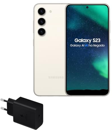 Samsung Galaxy S23, 256GB + Cargador de 45W - Smartphone Android con IA, Teléfono Móvil Desbloqueado, Color Beige (Versión Española)