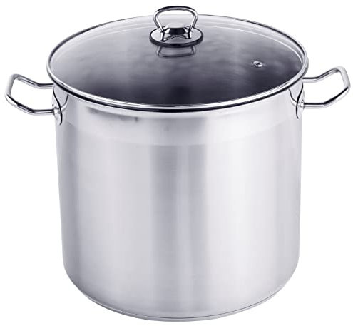 XXL Edelstahl Kochtopf mit Glas Deckel - 20 L / 30 x 28 cm - Universaltopf mit Aluminium Kapselboden - Suppen Eintopf Universal Koch Topf für Herd und Ofen