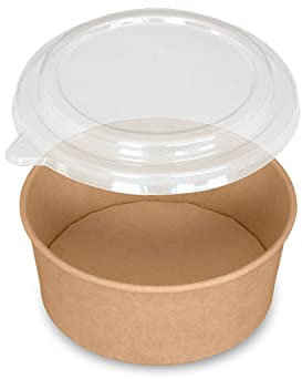 300 tarros de ensaladera de 1100 ml de cartón kraft marrón + 300 tapas para mascotas para la venta para llevar alimentos fríos y calientes