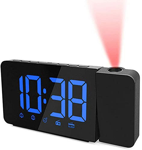 Réveil à Projection, Radio-réveil numérique avec AM/FM, réveil projecteur LED numérique sur Le lit, Affichage LED numérique et variateur, Double Alarme, Chargeur USB,Bleu