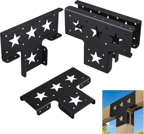 VANROUG 4Pcs Pergola Corner Brackets Extension 3-Way T Brackets for 4x4(Actual:3.5 Inch) Wood Beams Pergola Gazebo Kit