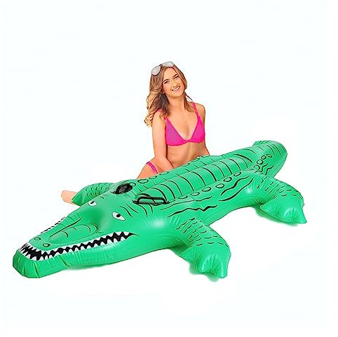 Flotteur de piscine gonflable en forme de crocodile - Lot de 3,7 à 1,5 m/152 cm - Vert - Flotteur de piscine avec poignées - Accessoire de décoration gonflable d'été