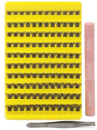 EMEDA Limma och försegla ögonfransarna med franskluster Kit Individuella klusterfransar med bindning och tätning Cluster Lashes with Bond and Seal DIY-kit för fransförlängning (M01 12mm)