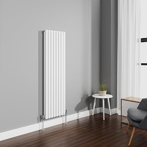 NRG 1600x472mm Gloss White Radiator Vertical Oval Panel Double Rad | Radiator Wall Mounted, Modern Radiator, Central Heating Compatible, Mild Steel, for Living Room, Kitchen, Bedroom