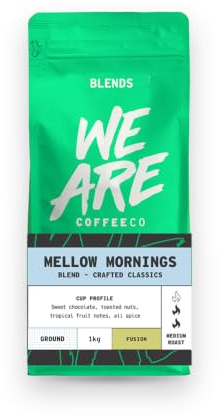 We Are Coffee Co Mellow Mornings Medium Roast Ground Coffee for Cafetiere, 1kg, Smooth and Balanced Crafted Blend, Small Batch Roasted in Glasgow