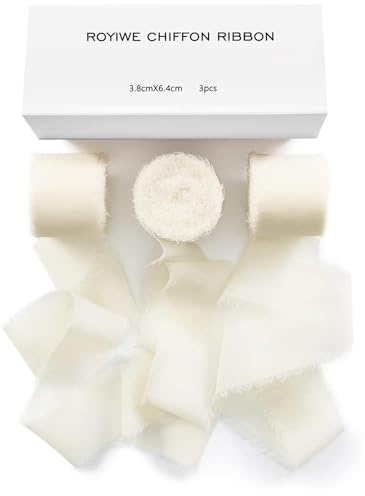Schleifenband breit|3,8cm x 19,2m| 3 Rollen Beige Geschenkband Hochzeit Creme Chiffonband Stoffband Fransenband Bänder zum basteln(Milchweiß)