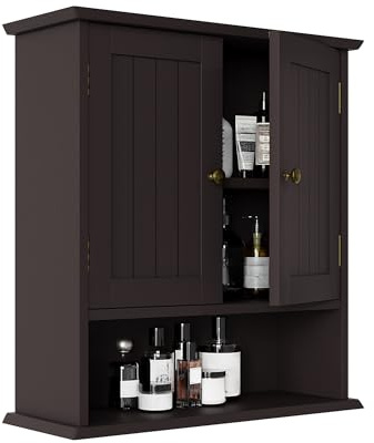 Smuxee Brown Bathroom Cabinet Wall Mounted, Small Medicine Cabinet with 2 Door Adjustable Shelves, Wall Cabinet Over Toilet for Laundry Room Kitchen