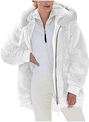 SMIDOW Oversized Fuzzy Fleece Jackets For Women Fashion 2025 Color Block Faux Fur Cardigan Coat Shaggy Warm Winter Outerwear womens fuzzy jacket White 2X