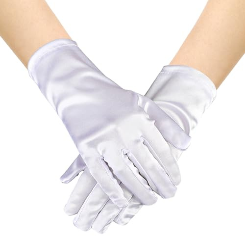 Giantree Womens Short Satin Gloves, White Women's Gown Gloves