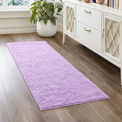 Teppich-Traum Moderner Shaggy Teppich Hochflor Uni Flieder 80x150 cm | Kuschelig-weich, pflegeleicht, robust, langlebig, allergikergeeignet, saugrobotergeeignet, OEKO-TEX geprüft, Schlafzimmer
