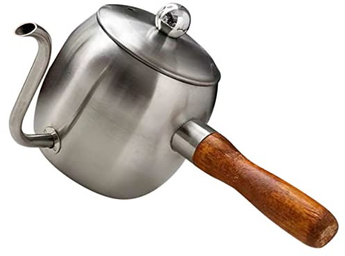 Zerodeko Bollitore Collo D'oca 500ml in Acciaio Inox Manico in Legno, Bollitore per Caffettiera Domestica e Macchina per Caffè Americano, Adatto a Fornelli a Induzione per Casa e Ufficio