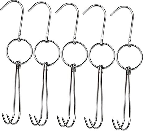 CAXUSD Crochet à Rôtir En Acier Inoxydable Double Crochet à Viande Pour Barbecue 25.5 Cm 5 Pièces Pour Volaille Et Rôtissage Outil De Cuisson Pratique