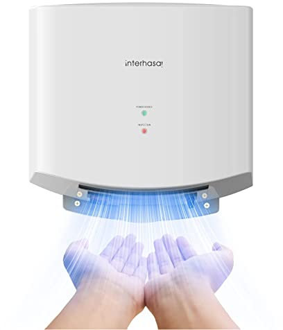 interhasa! Secador de manos automático con sensor infrarrojo silencioso para uso comercial y doméstico, 1250 W (blanco)