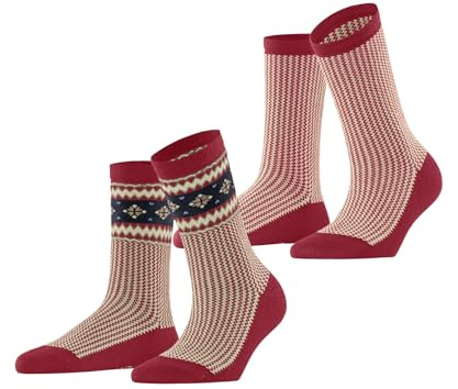 ESPRIT femme Scandi 2-Pack chaussettes respirantes régulation climatique anti-odeur durables coton laine mi-mollet motif fantaisie lot de 2 paires