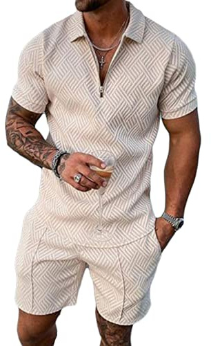 Osheoiso Trainingsanzug für Herren Sommer Sportanzug 2 Teiliges Outfit Sport Set Kurzarm T-Shirts + Kurze Hose Sets Freizeitanzug Männer Business Polo Hemd mit Revers Sporthose