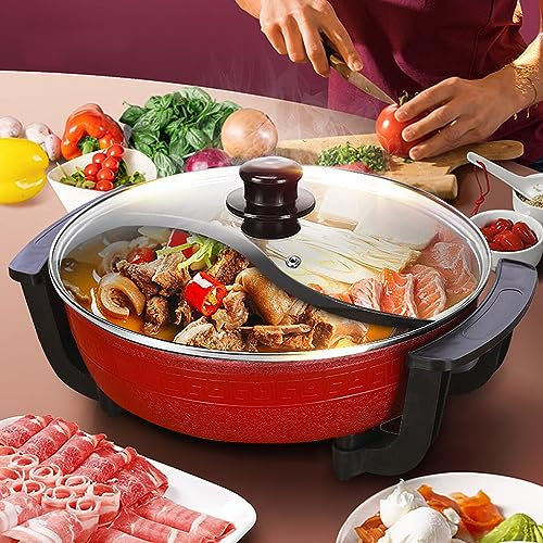 CHIMHOON Pentola elettrica per 3-5 persone, pentola antiaderente multifunzione multifunzione da 6 l, 1360 W, classe 5, facile da pulire, adatta per friggere/ramen/fonduta/stew