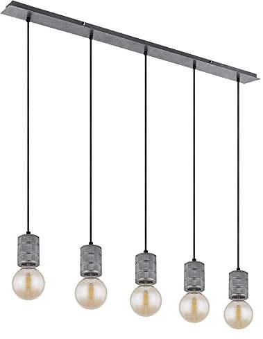 Esszimmerleuchte silber antik Pendelleuchte Höhenverstellbar Hängeleuchte 5 Flammig LED, Alu Metall, 5x 7W 5x 806lm warmweiß, LxBxH 115x10x120 cm