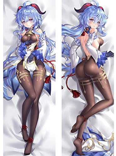 RAZZAI Anime Kissenbezug Manga Kissenhülle Dakimakura Ganyu, Seitenschläferkissen Bezug 150x50cm Pfirsichhaut/2WT/Shortplush Dekoration von Kissens und Betten Handwäsche nur