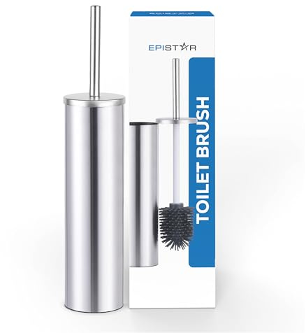 EPISTAR silikon toalettborste och hållare set, rostfritt stål (silver)